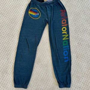 Aviator Nation Women’s Dark Grey Joggers with Rainbow Logo size Medium